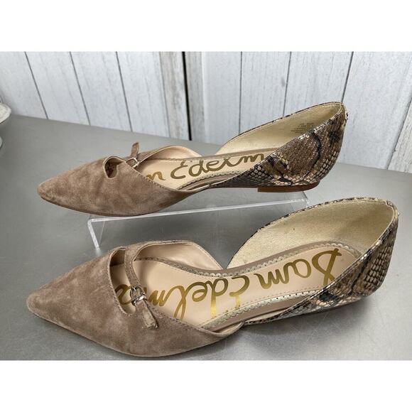 Sam Edelman Tan Suede RINA Pointed Toe d'Orsay Copper Snake Print Flats Sz 7 - Picture 1 of 5